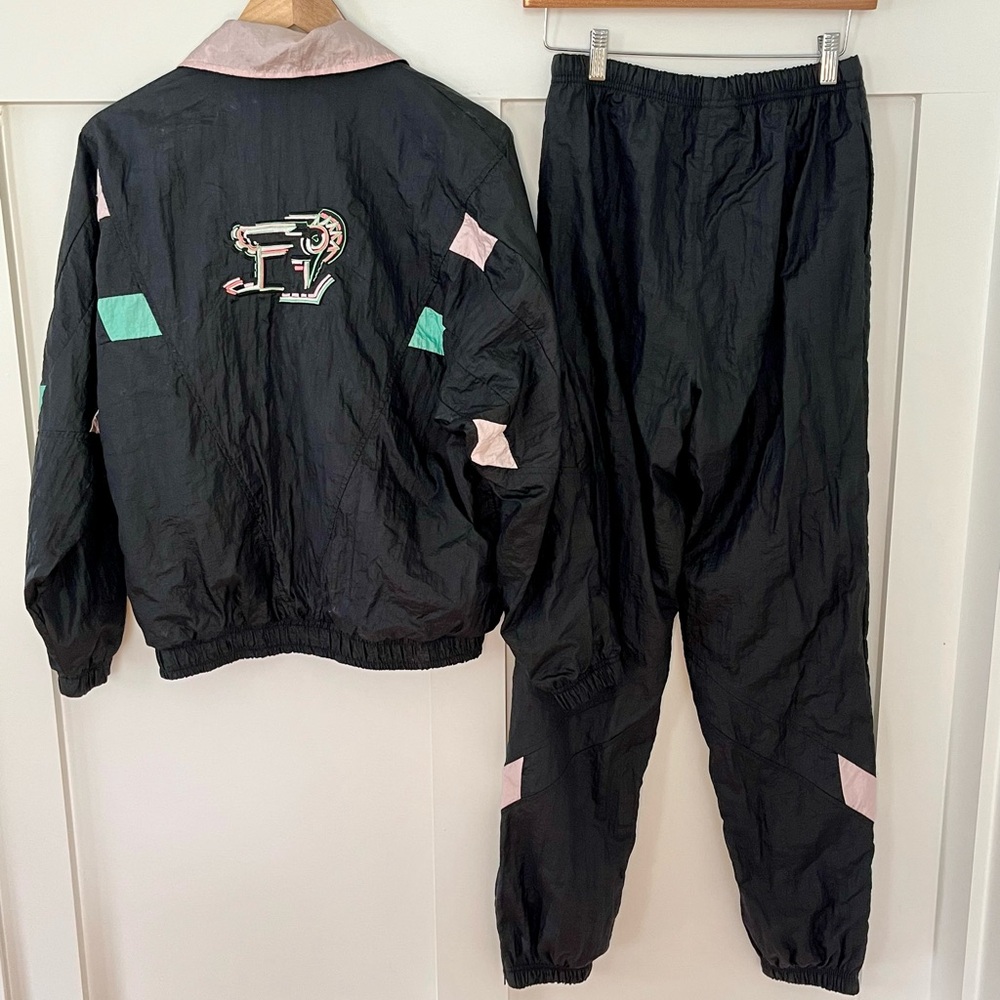 Vintage Sergio Tacchini Black and Pink Women's Track Suit